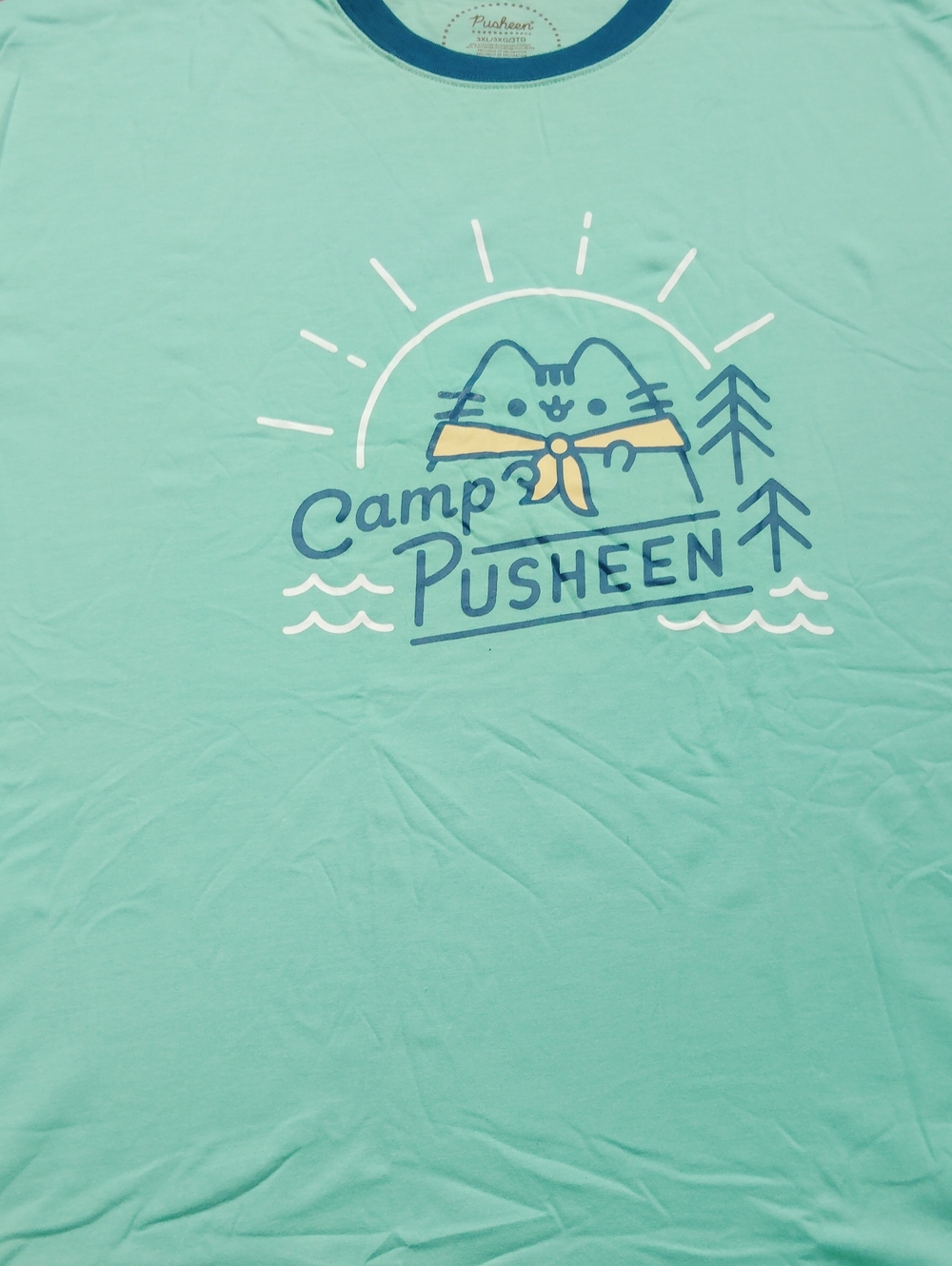 Pusheen Mint Graphic Camp Pajama Top with Navy & Yellow Accents